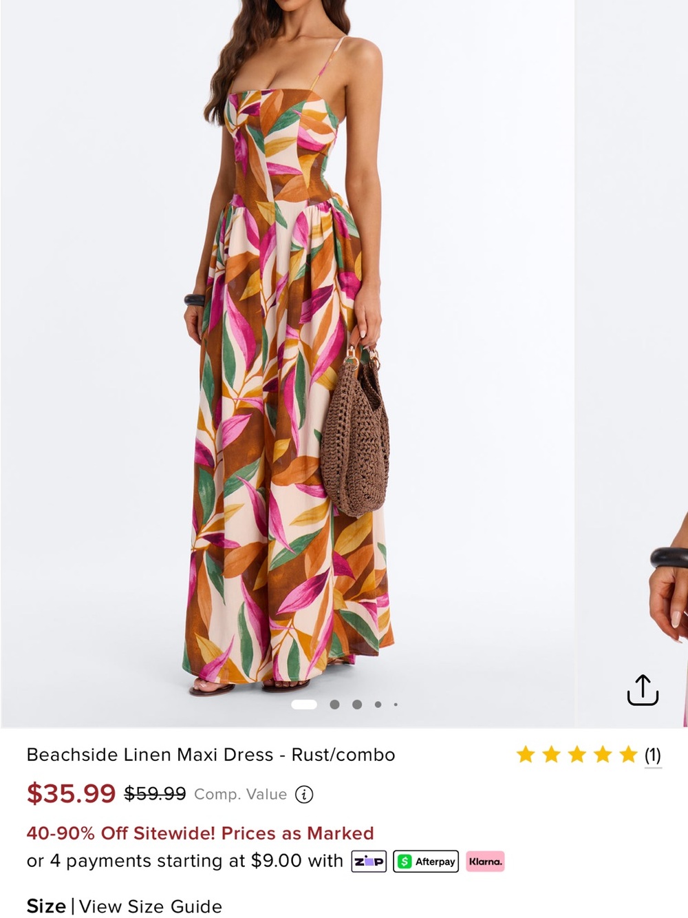 Fashion Nova Leaf-Print Linen Maxi Dress - Rust, Pink, Green